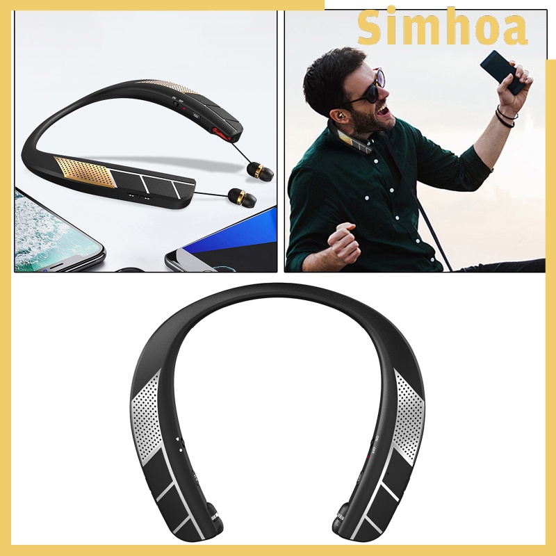 [SIMHOA] Neckband Wireless Speaker HD Low Latency w/ Retractable Earbuds Portable