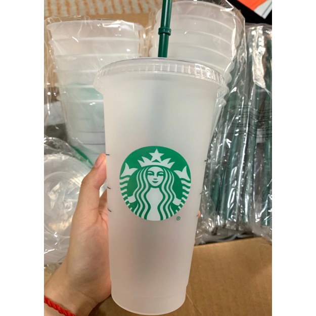 Starbucks Bình Nước Trong Suốt Có Ống Hút Dung Tích 473ml / 16oz