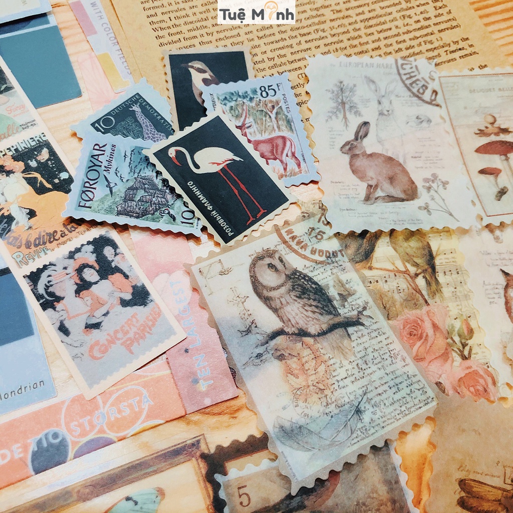 Set full phụ kiện trang trí Bullet journal phong cách Aesthetic Luv109, gồm bộ sticker, washi tape Tuệ Minh