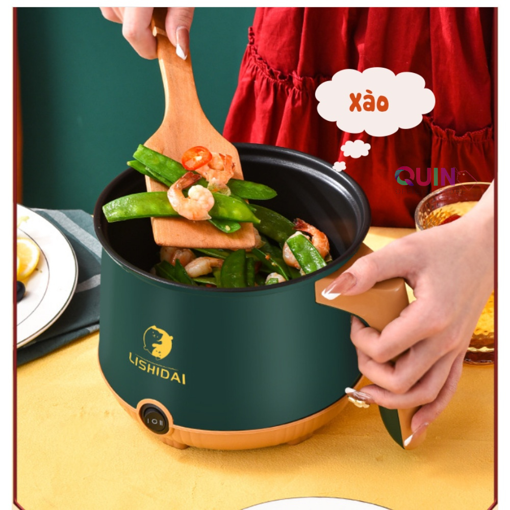 Nồi Lẩu Điện, Ca Nấu Mì Đa Năng Dung Tích 1.8L Kèm Giá Hấp Inox - Lòng Nồi Chống Dính