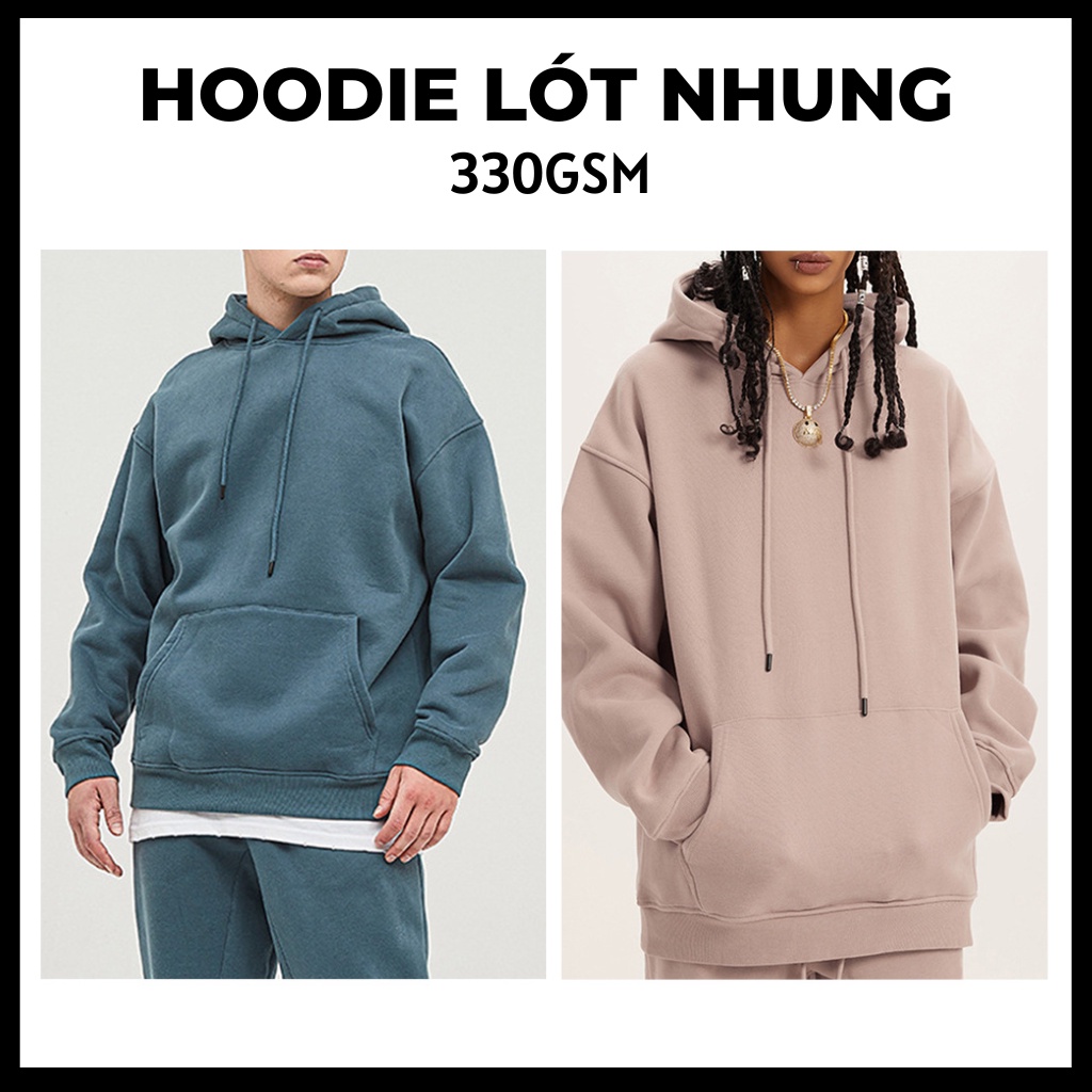 330G Hoodie Lót Nhung Cao Cấp "12 Màu Sáng" - Form Unisex Định Lượng 330gsm - Áo Hoodie Dầy Dặn Nam 