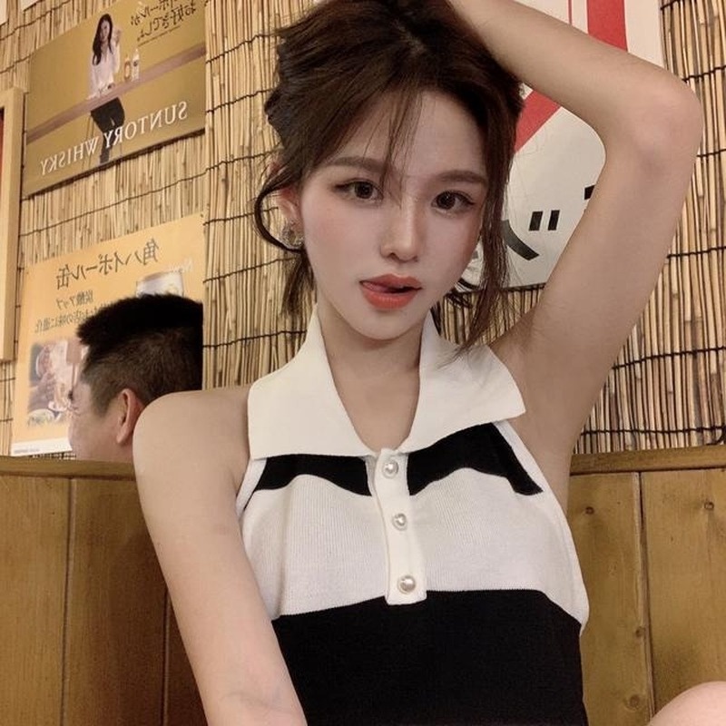 Áo Dệt Kim Hai Dây Hở Lưng Họa Tiết Kẻ Sọc Thời Trang Mùa Hè Mới Cho Nữ