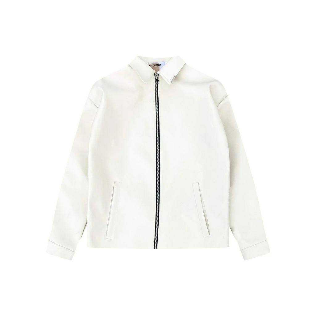 Áo khoác da PVC local brand Destruction jacket màu kem cổ bẻ form boxy