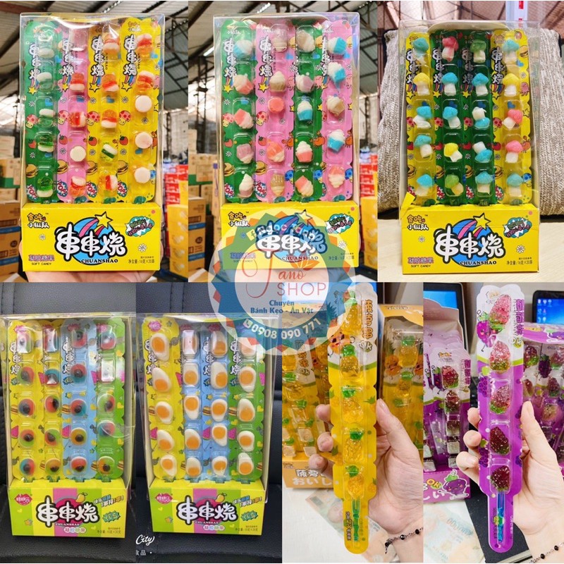 1 que kẹo dẻo xiên que hình sushi / trái cây - Hongkong, ăn vặt ngon rẻ TaNo