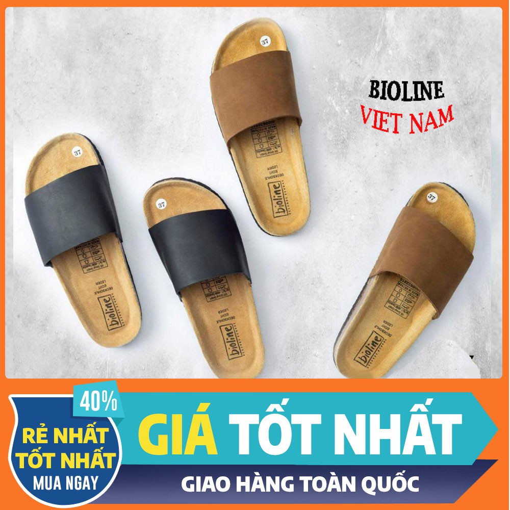 [DA BÒ THẬT] D05-Dép da sandal quai ngang Birken Bioline Unisex (Đế trấu) - BIOLINE Store