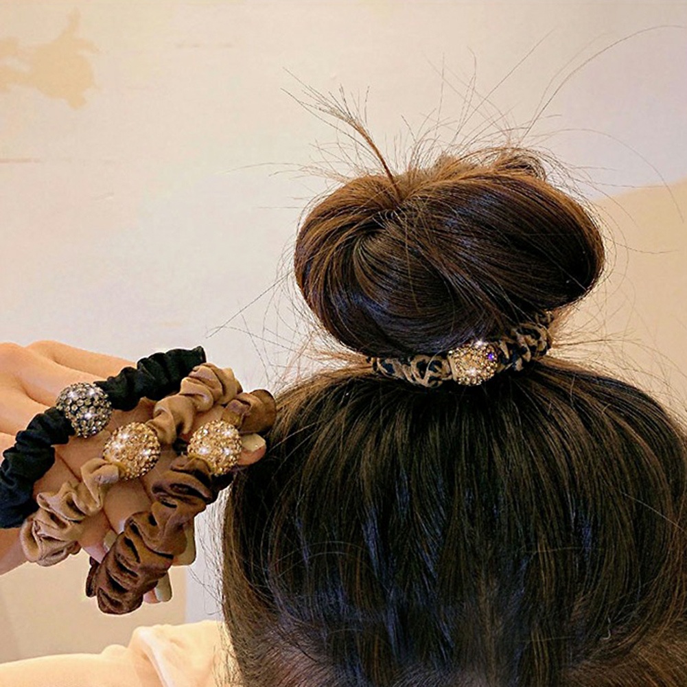 Dây Cột Tóc Co Giãn Cao In Họa Tiết Da Báo Đính Đá Thời Trang