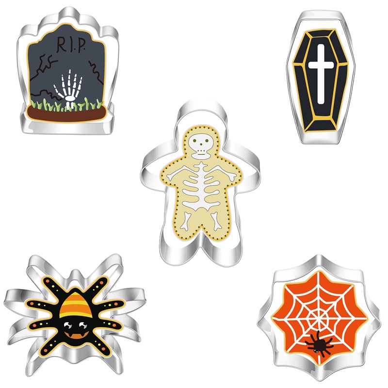 Set 5 Khuôn Cắt Bánh Quy Tạo Hình Chủ Đề Halloween Bằng Thép Không Gỉ Tiện Dụng