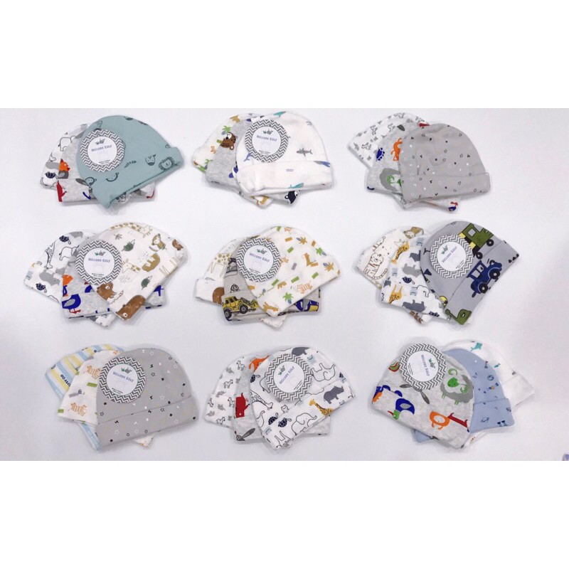 Set 3 mũ sơ sinh cotton Thái (2 lớp)