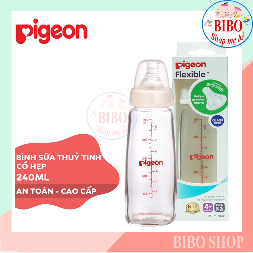 Bình sữa thủy tinh cổ hẹp Pigeon 120ml/ 240ml