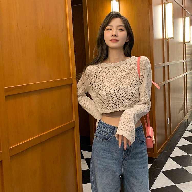 SUXI Áo Dệt Kim Mỏng Tay Dài Dáng Rộng Màu Trơn Thời Trang Mùa Hè Dễ Phối Đồ Cho Nữ