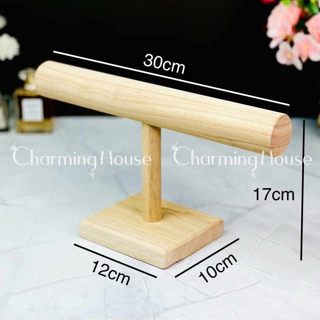 Giá treo trang sức dây chuyền vòng đeo tay đồng hồ bằng gỗ cao su tự nhiên