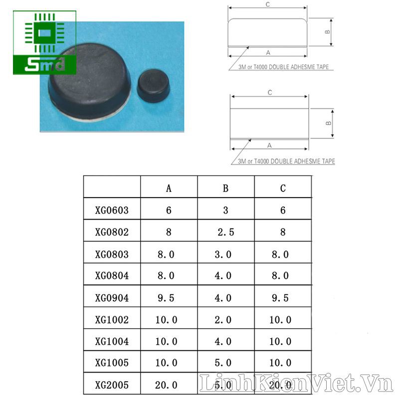 Combo 10 chân đế cao su tự dính 8x3mm