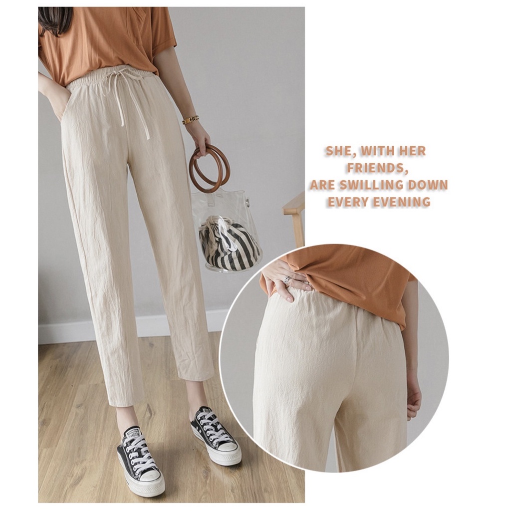 Quần đũi nữ cạp chun SHOP ME KEM quần baggy đũi lưng thun chất đũi nhẹ mát