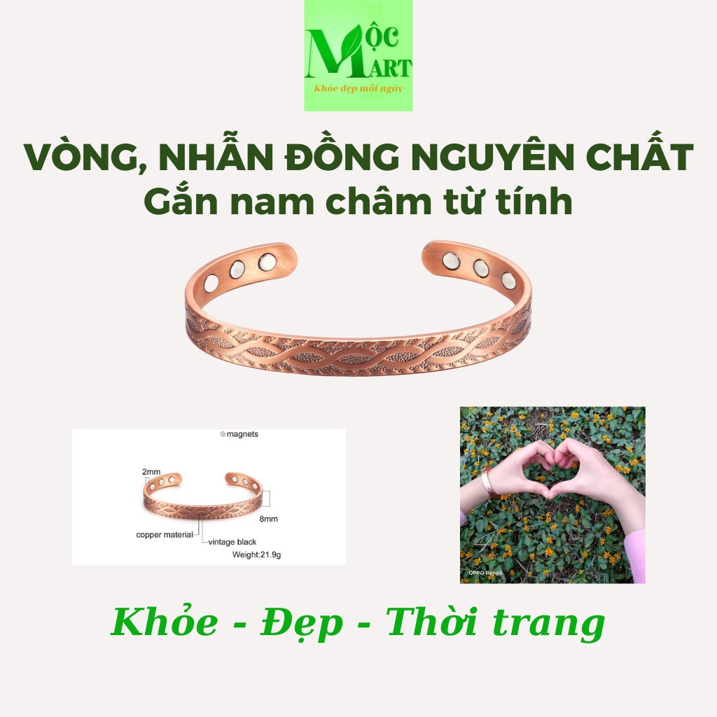 Vòng, nhẫn đồng nguyên chất có nam châm từ tính giúp cân bằng từ trường, lưu thông tuần hoàn máu
