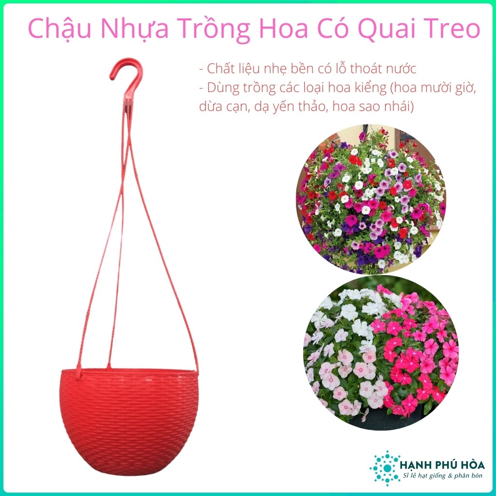 Chậu Nhựa Mây Tròn Có Quai Treo Dành Cho Hoa Kiểng, Hoa Dừa Cạn, Dạn Yến Thảo- Chậu Đẹp, Nhẹ, Bền, Có Lỗ Thoát Nước