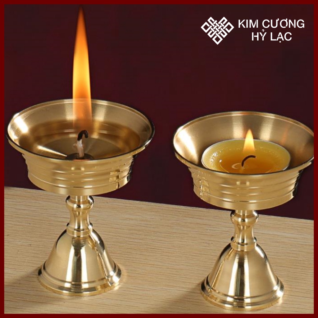 Chân đèn đồng mạ vàng đựng nến cúng Phật