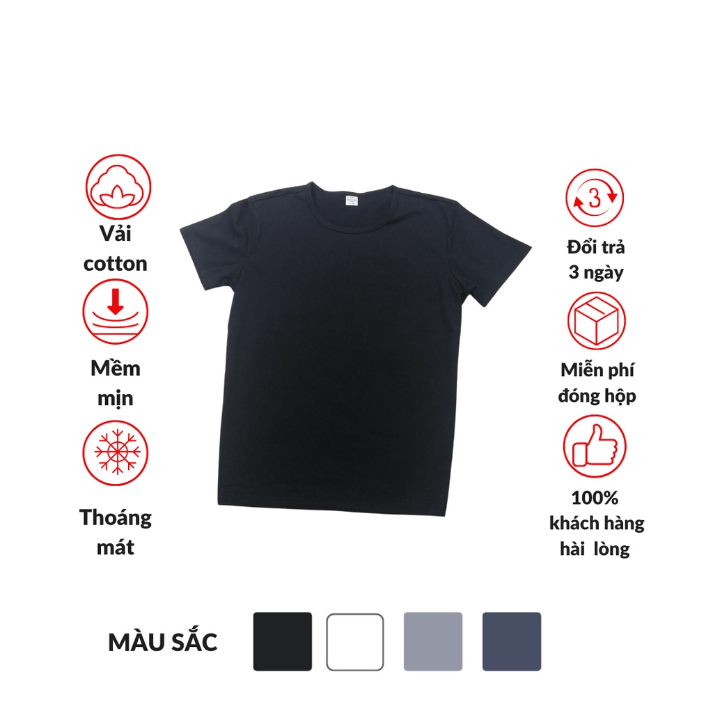 Áo thun nam tay ngắn cổ tròn dáng ôm body trơn, 100% cotton, thấm hút mồ hôi, mềm mịn thoáng mát