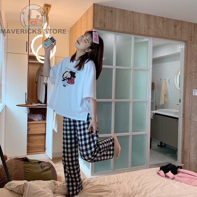 Fds bộ đồ ngủ caro thời trang phong cách mới cho nữ