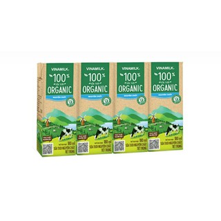 SỮA TƯƠI TIỆT TRÙNG VINAMILK 100% ORGANIC KHÔNG ĐƯỜNG-LỐC 4 HỘP X180ML DATE 07/2021