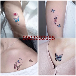 Hình xăm dán tạm thời HCM, Set 5 hình xăm dán, Tattoo Sticker bướm kích thước 6 x 6cm