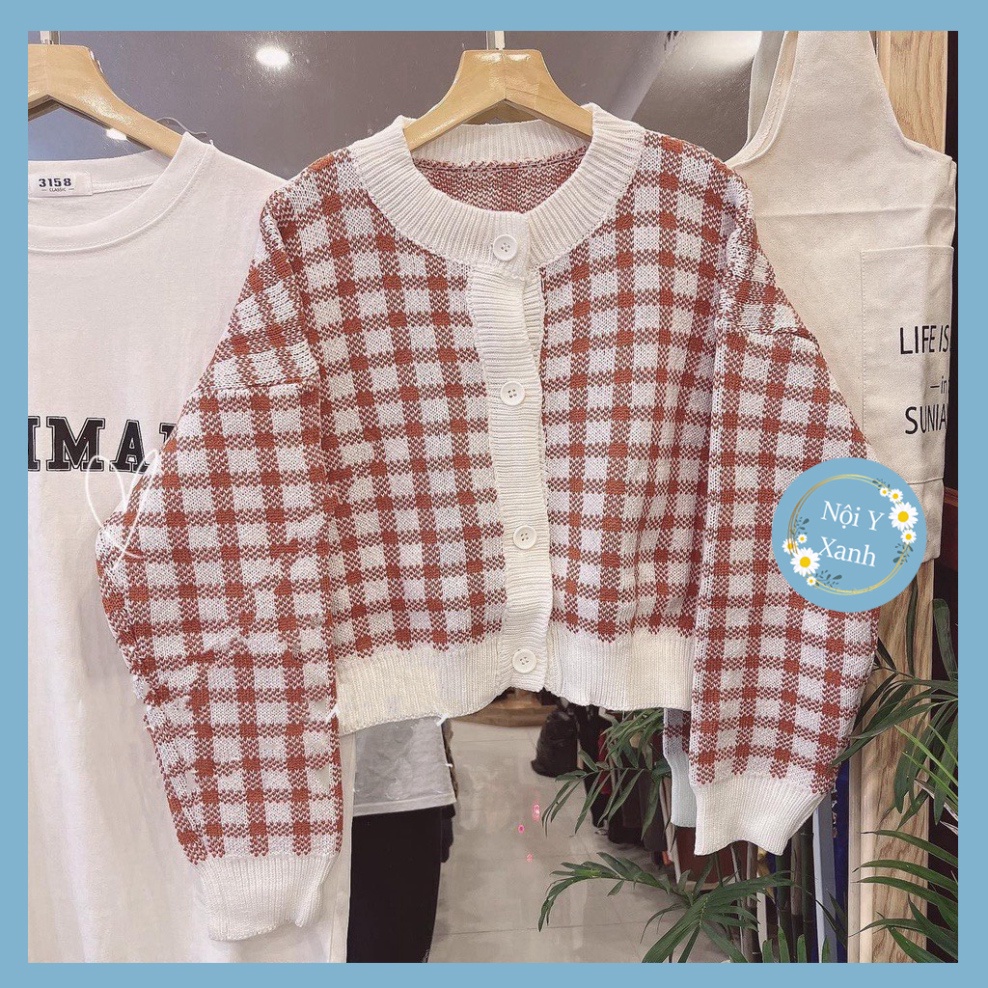 áo khoác len cardigan croptop hình họa caro phong thái korea hottrend A144 noiyxanh hot trend, phom đẹp, chất đẹp