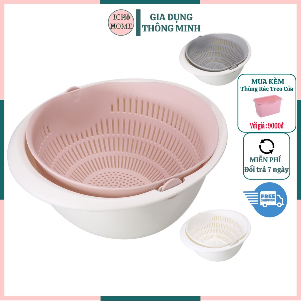 Rổ Nhựa Hai Lớp Rửa Thực Phẩm Dùng Trong Phòng Bếp R25xR25xC18cm [ Có Quà Tặng Kèm]