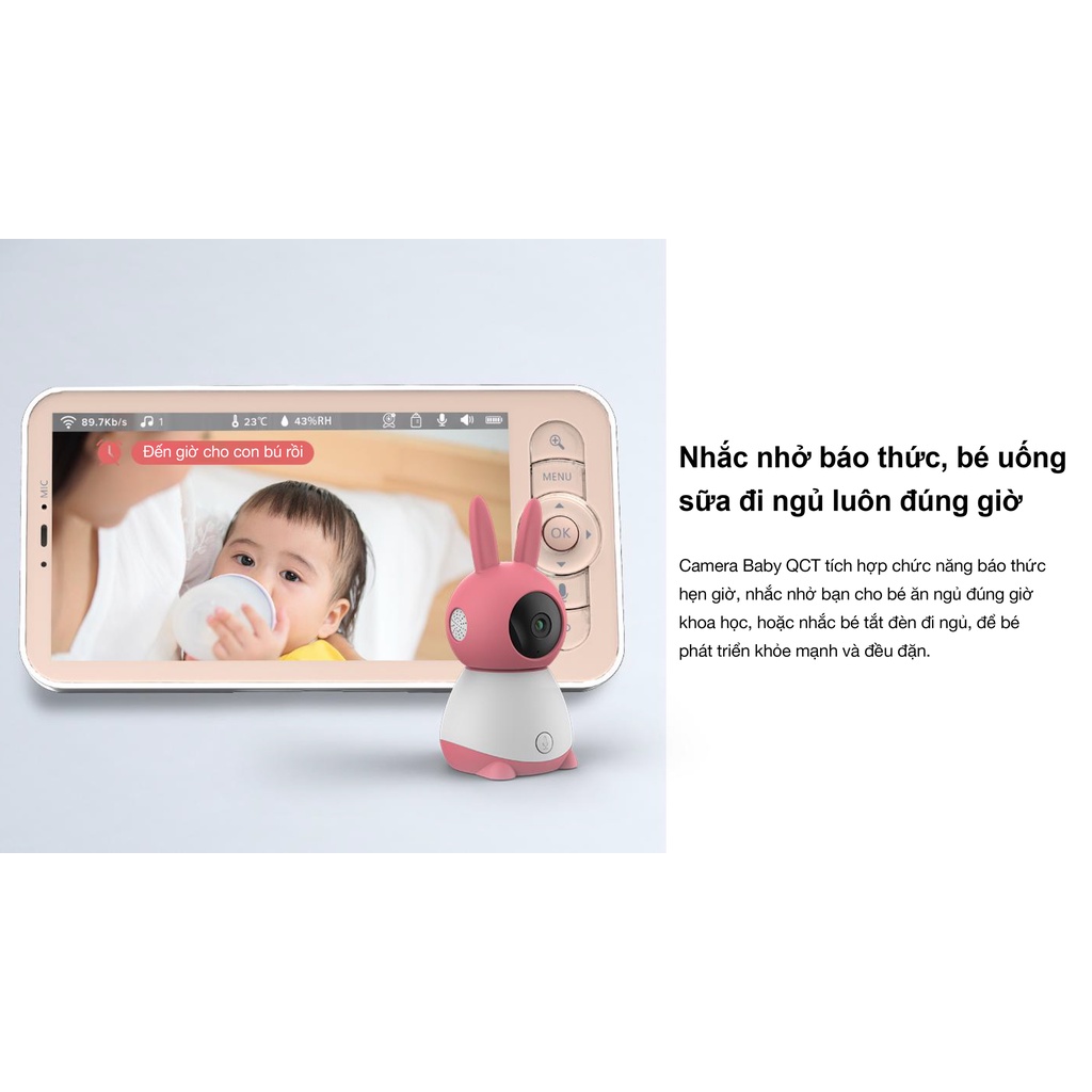 Camera giám sát QCT baby monitor kèm màn hình hiển thị - cảm biến nhiệt độ, độ ẩm, cảnh báo trẻ em khóc, đàm thoại