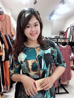 Áo dài xanh hoạ tiết bigsize
