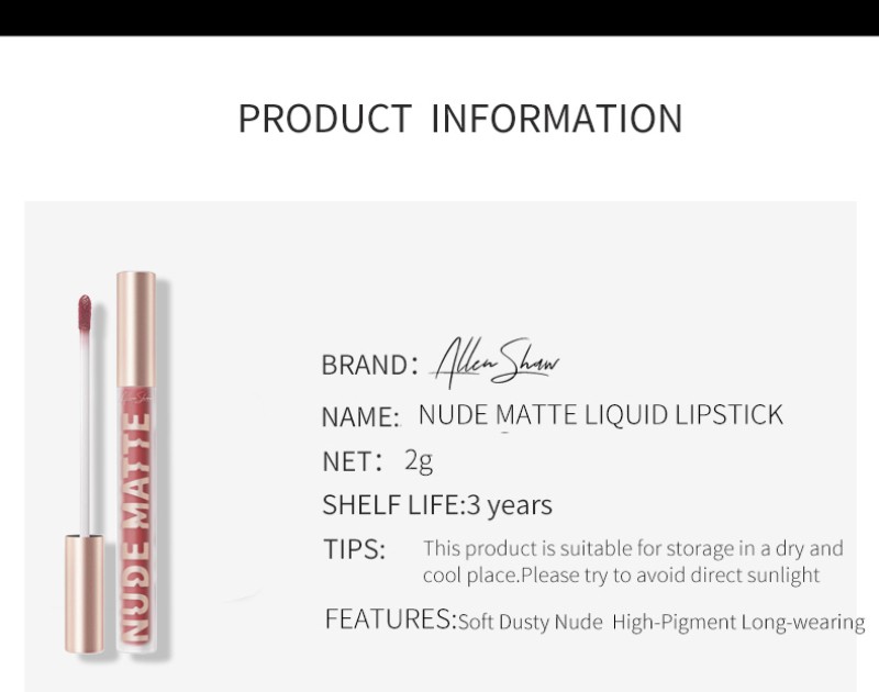 (Hàng Mới Về) Son Kem Allen Shaw Tông Nhung Lì Chống Dính Cốc 7 Màu Tùy Chọn | BigBuy360 - bigbuy360.vn