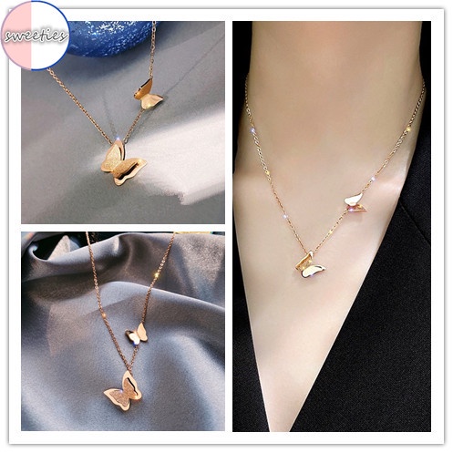 Vòng cổ bằng thép titan mặt hình bướm phong cách retro thời trang cho nữ