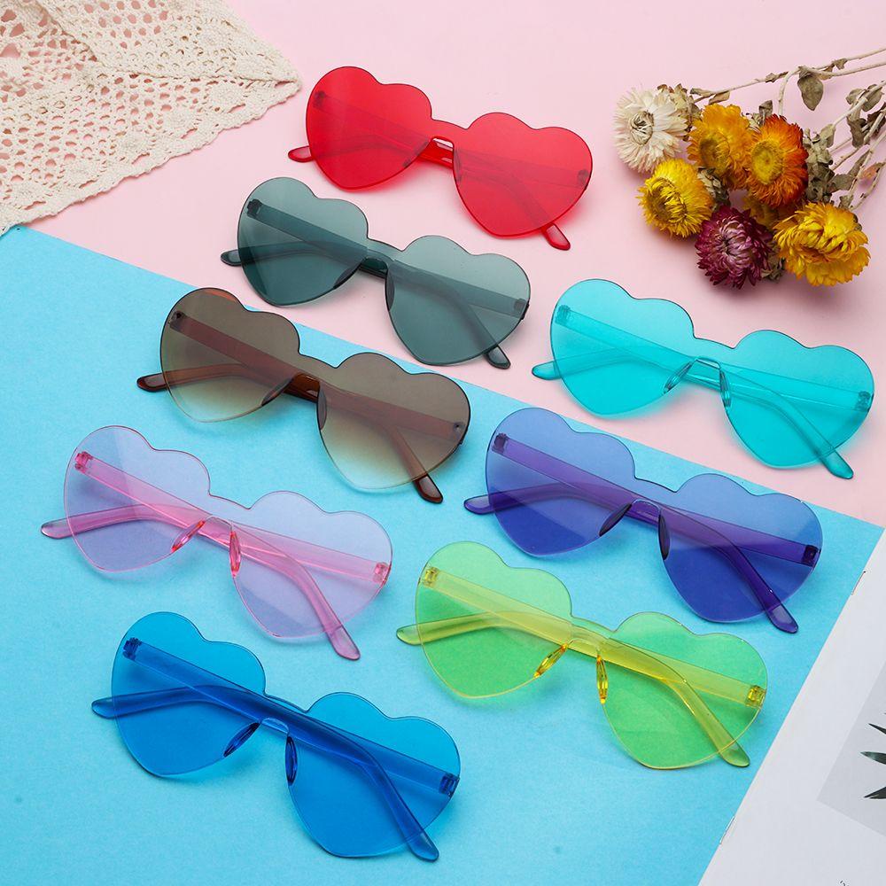 MIHAN1 Accessories Heart Glasses Party Favor Rimless Heart Sunglasses Trendy Transparent Candy Color Costume Eyewear Sunglasses for Women