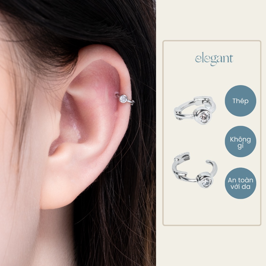 Khuyên tai vòng đá nhỏ 6mm CRYSTAL HOLE HOOP Elegant