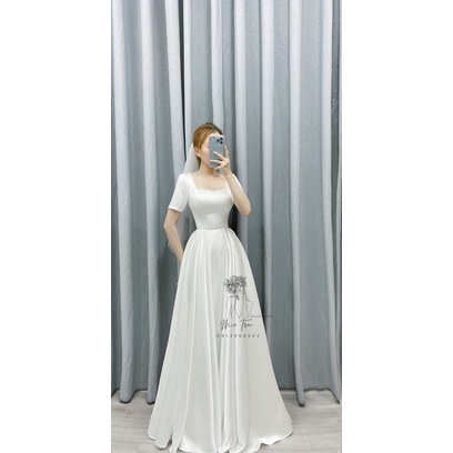 váy cưới đi bàn cô dâu - váy cưới che bụng - - vay cuoi mie trần - váy cưới xoè trắng, đầm chụp ảnh cô dâu dạ hội