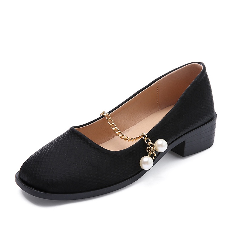 Giày cao gót IELGY mũi vuông đính ngọc trai dây xích phong cách Hàn Quốc