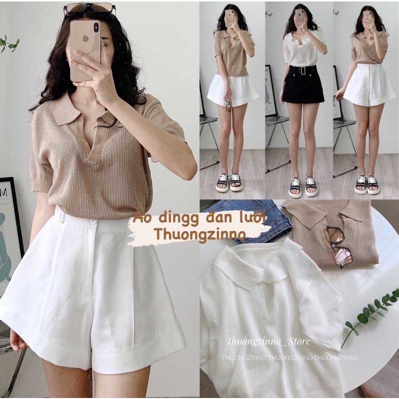 [Ảnh thật/Video] Áo phông mongtogi Ding sợi dệt lưới có cổ chất đẹp phong cách hàn Quốc