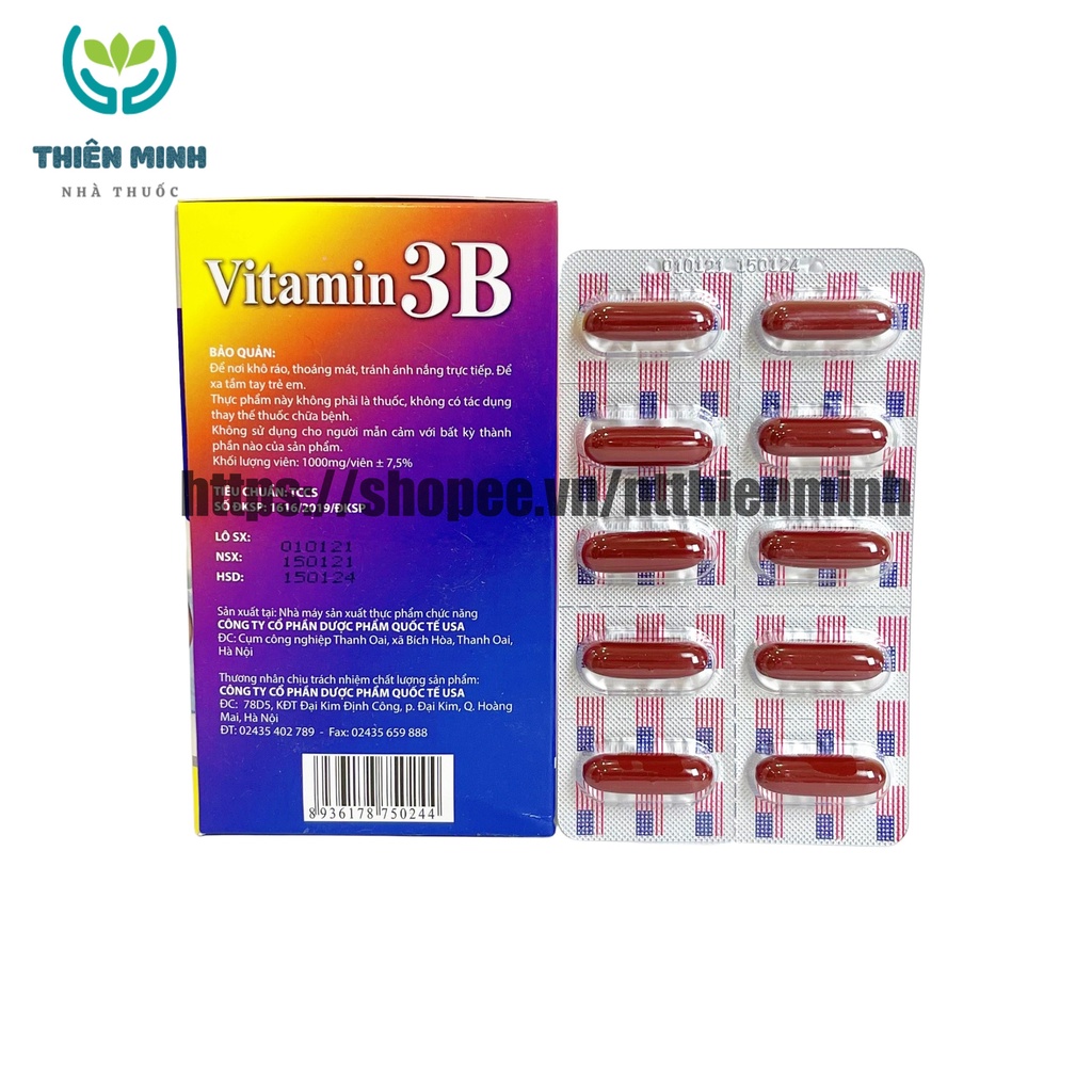 Vitamin 3B bổ sung vitamin nhóm B, hỗ trợ tăng đề kháng, tăng cường sức khỏe, giảm suy nhược cơ thể - Hộp 100 viên