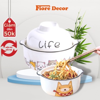 Bát ăn mì, tô ăn mì có nắp bằng sứ nhiều họa tiết dễ thương xinh xắn fiore