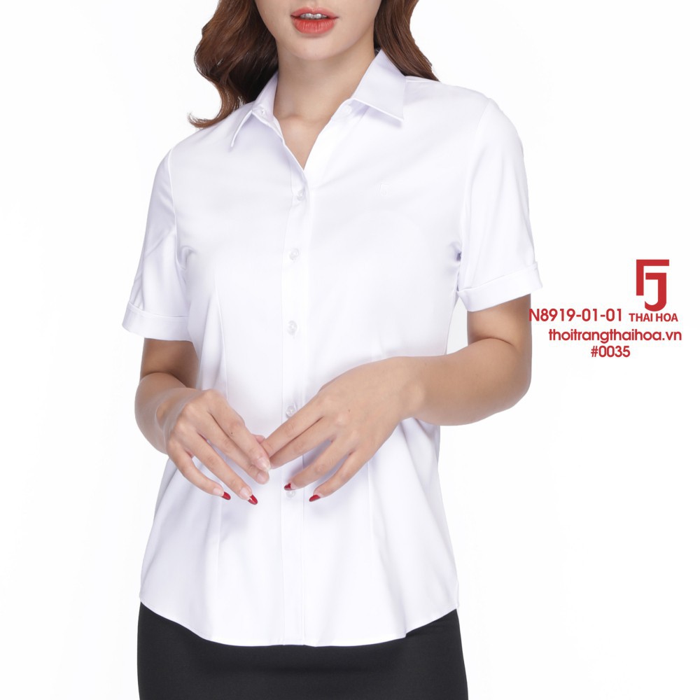 Áo sơ mi nữ Thái Hòa N8919-01-01 công sở ngắn tay, màu trắng, chất liệu sợi tre siêu thoáng khí, mát mẻ | BigBuy360 - bigbuy360.vn