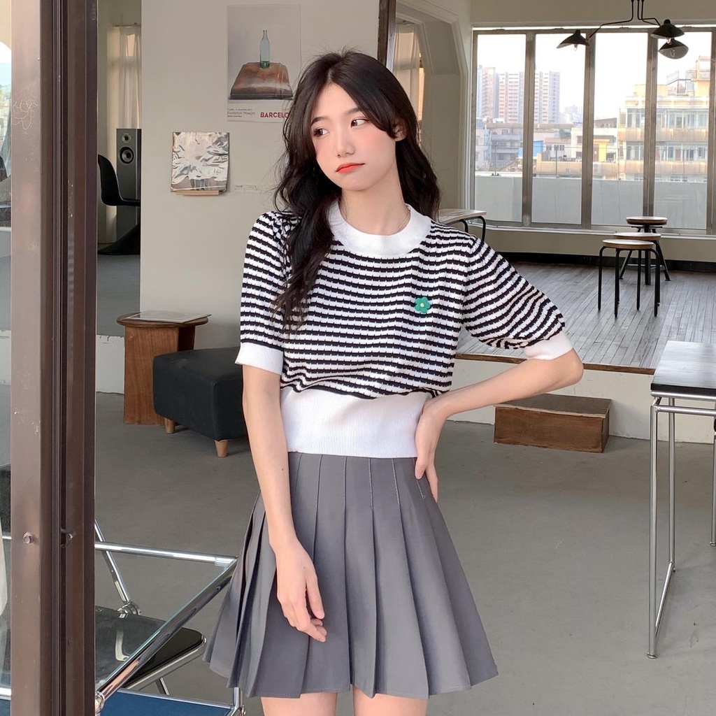 Áo thun ZHELIHANGFEI ngắn tay họa tiết sọc ngang thời trang dành cho nữ