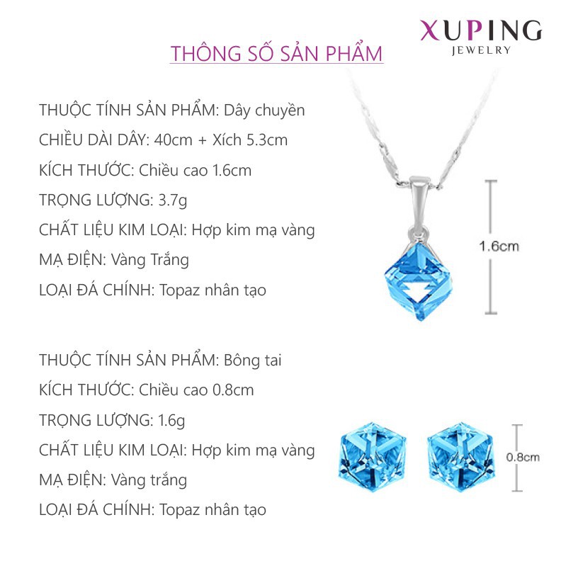 Bộ Trang Sức Nữ Topaz Xanh Dương Cao Cấp, Mạ Vàng Trắng, Trang Sức Xuping Chính Hãng, XPBTS10