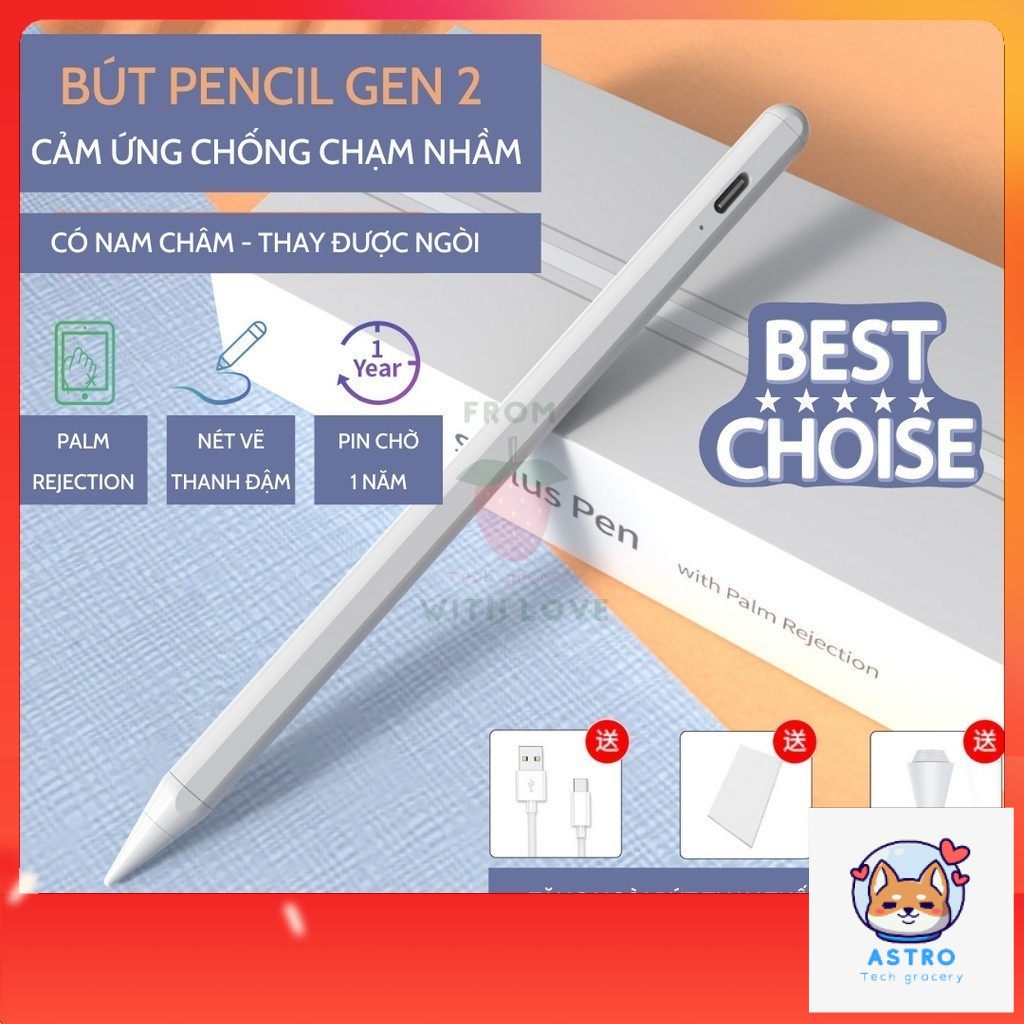 [Gen 2] Bút cảm ứng Pencil 2 chống chạm nhầm dành cho Apple iPad Pro 11 12.9, 10.2 Air 3 4 Gen 7/8 2018 2020 Mini 4 5