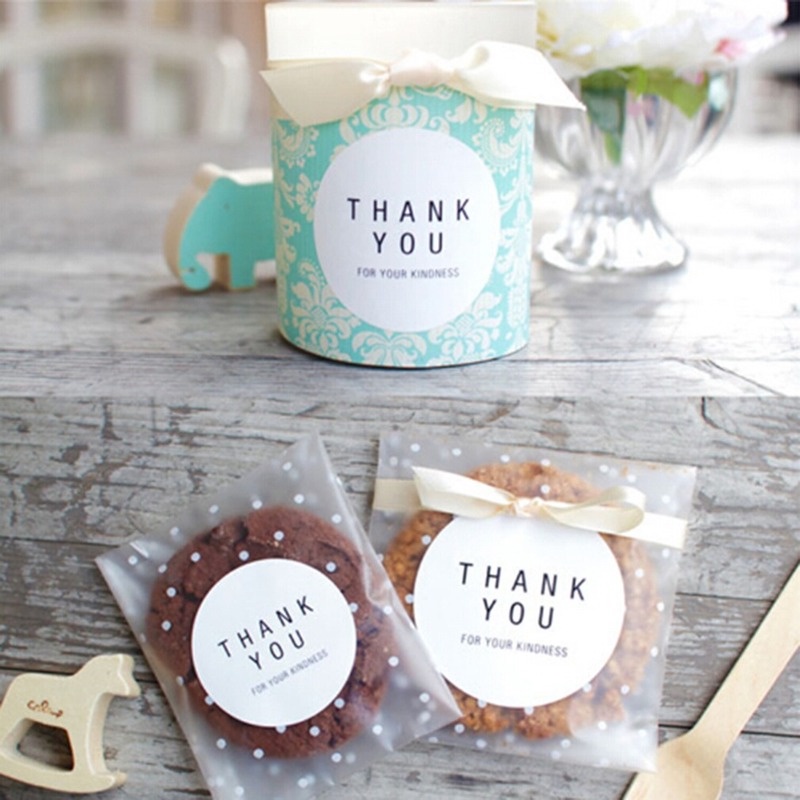 Set 100 Túi Nhựa Trong Suốt Chấm Bi Đựng Bánh Kẹo Tự Dính