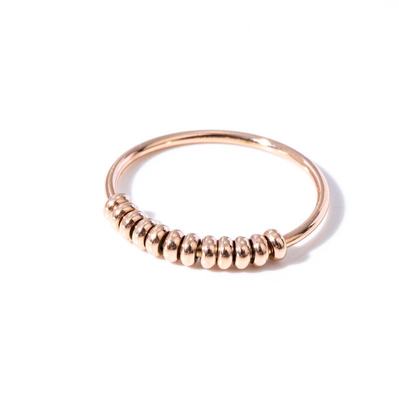 Nhẫn thép titan mạ vàng hồng 18k đính hạt tròn nhỏ đơn giản dễ phối đồ thời trang hàn quốc