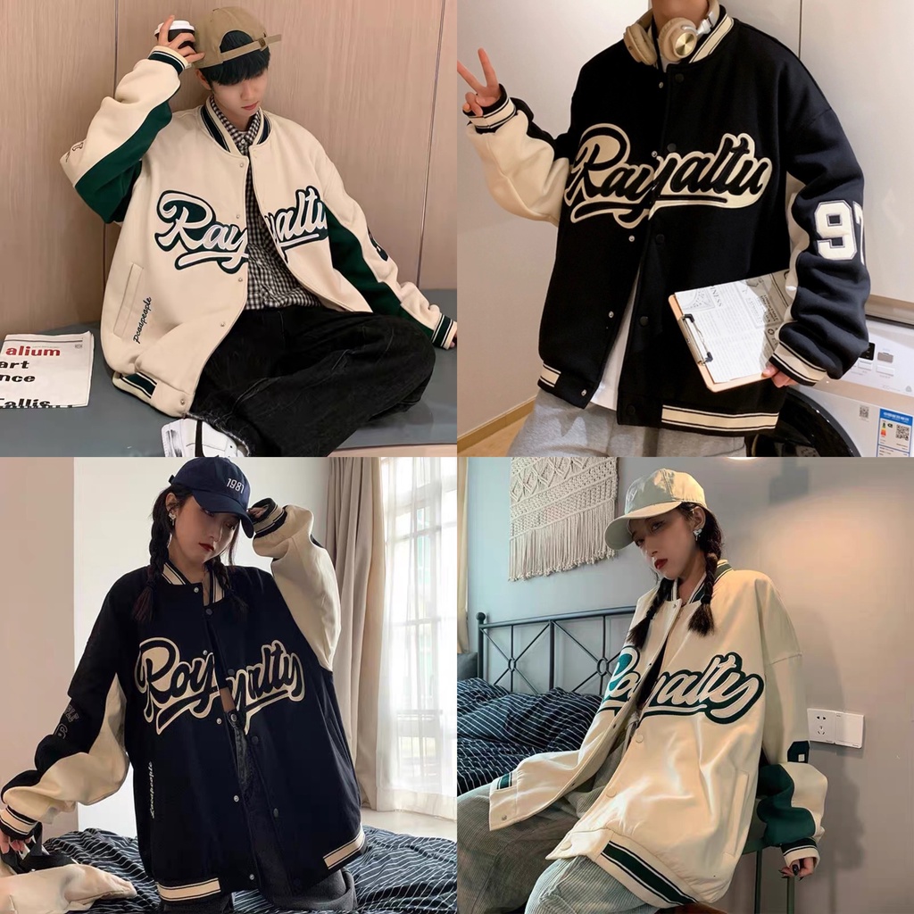 Áo khoác bomber unisex, Áo bomber bóng chày Royalty form rộng chất kaki dày dặn