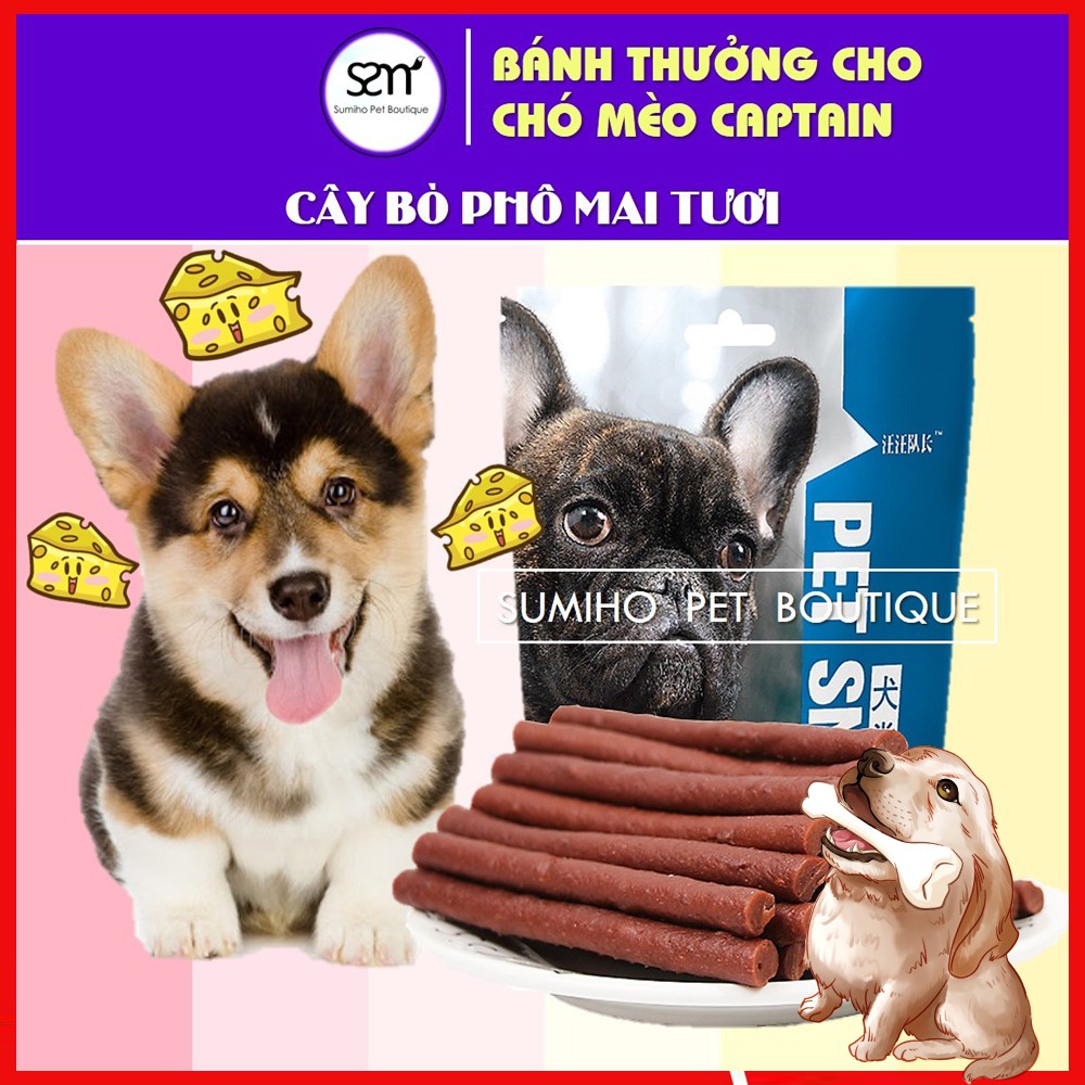 Bánh thưởng cho chó Captain (Cây bò nhân phô mai tươi) (túi 500g)