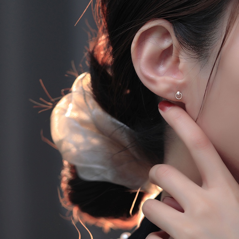 1 Cặp Bông Tai Bạc S925 Hình Tròn Đơn Giản Chống Dị Ứng Phong Cách Hàn Quốc Thời Trang Unisex