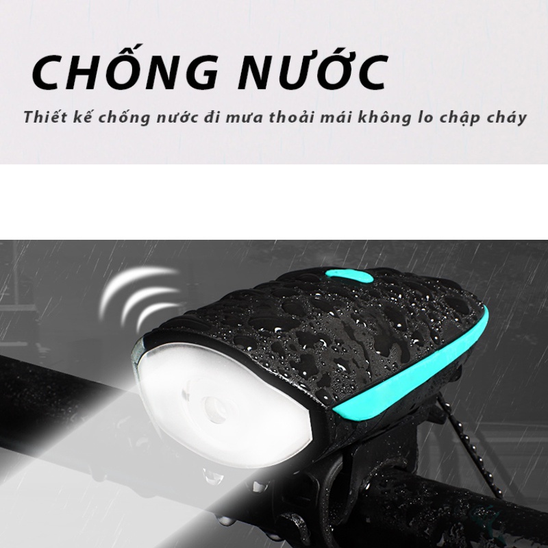 Đèn xe đạp thể thao siêu sáng có còi pin sạc usb led T6 chống nước 7588