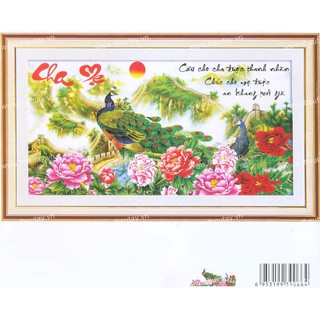 Tranh Thêu Chữ Thập 3D + Kết Chỉ Hạt Đá Đuôi Công Pha Lê Tuyệt Đẹp Cha MẹX8066 (KHÁCH TỰ THÊU) KT:85X46CM