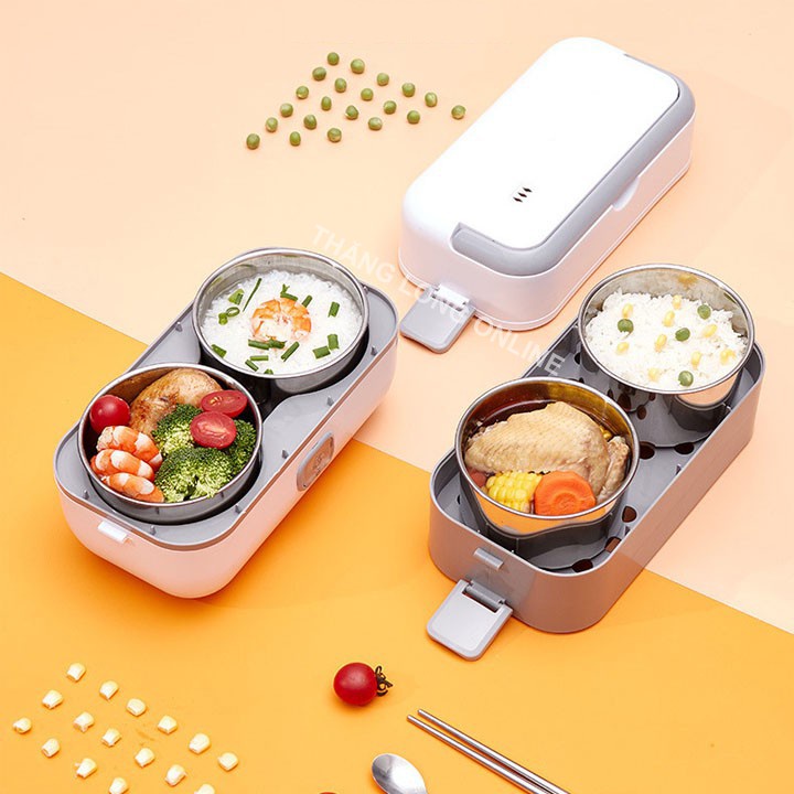 Hộp cơm cắm điện văn phòng 2 tầng 4 bát inox có chức năng giữ nhiệt, hâm đóng và tự nấu chín thức ăn đa năng