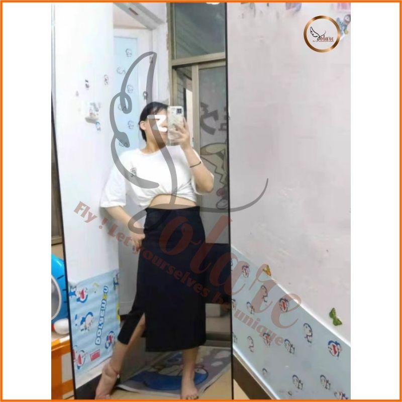 Chân Váy Dài Chữ A Xẻ Trước Bigsize Màu Đen Dài 70cm Lưng Thun Sau VXTR70